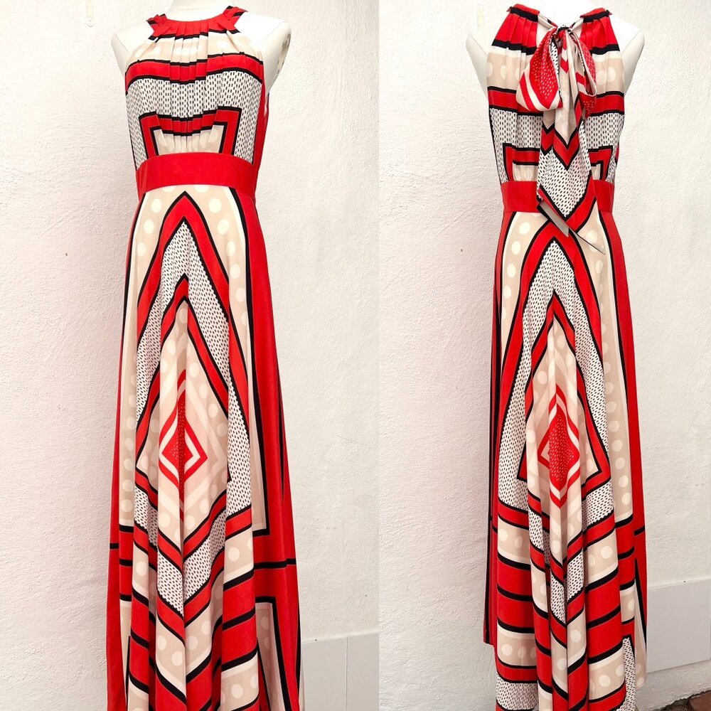 Eliza J Scarf Print Crepe De Chine Fit And Flare Maxi Dress Size 6 / Glamoratti - Picture 9 of 16